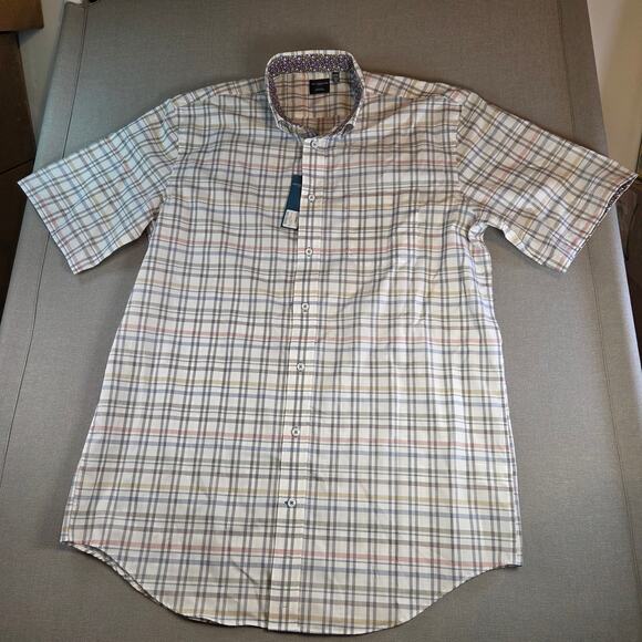Leo Chevalier Men’s Short Sleeve Shirt LT Large Tall Plaid NWT Cotton Laos - Picture 2 of 14